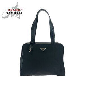 Prada Tessuto triangular logo plate black Nylon tote shoulder bag